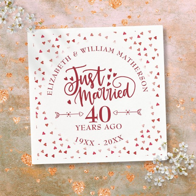 Servilleta De Papel Aniversario del 40° Boda recién casado (Just Married 40th Wedding Anniversary Napkins)