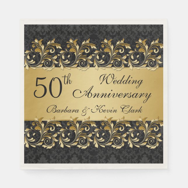 Servilleta De Papel Aniversario del 50° Boda de Golden swirls (Anverso)