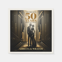 Servilleta De Papel Aniversario del Boda Art Deco Retro Negro y Oro