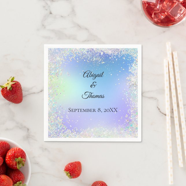 Servilleta De Papel Aniversario del Boda Purpurina azul púrpura (In situ)