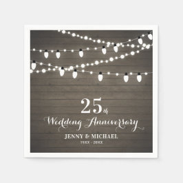 Servilleta De Papel Aniversario del Boda Rustic Wood & String Lights