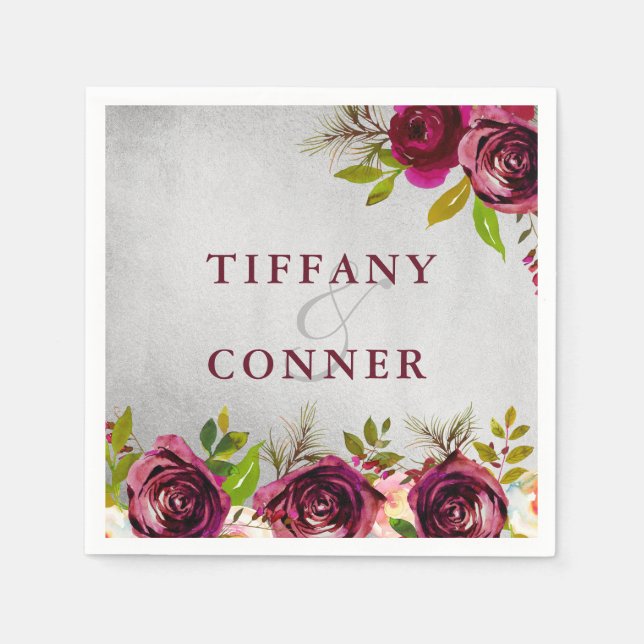 Servilleta De Papel Aniversario del compromiso de Bodas de Borgoña Pla (Anverso)