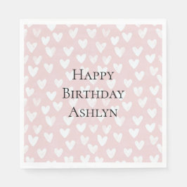 Servilleta De Papel Aniversario del Corazón Blanco Rosa Girly