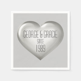 Servilleta De Papel Aniversario del corazón plateado