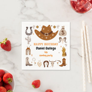 Servilleta De Papel Aniversario del Cowboy de Brown Cute