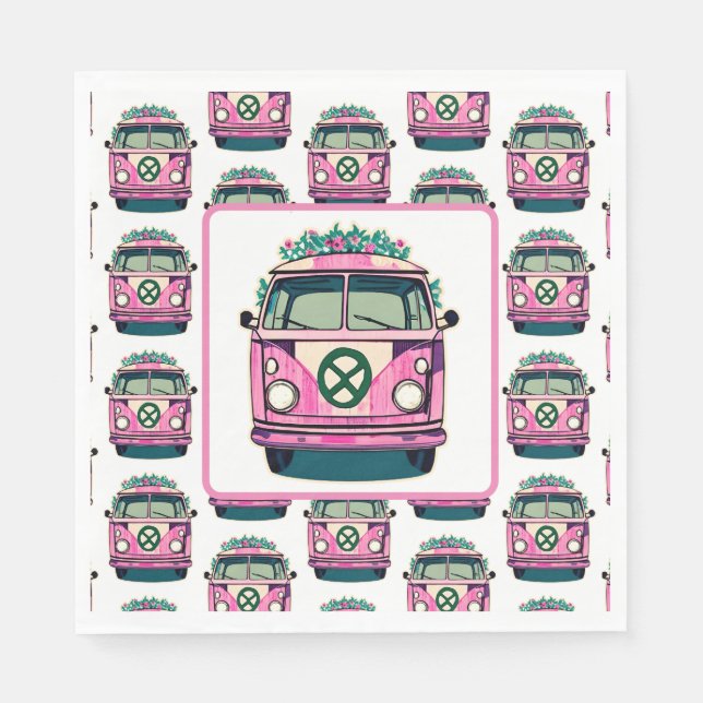 Servilleta De Papel Aniversario del estilo hippie Van Retro de los año (Anverso)