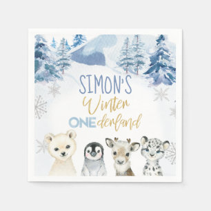 Servilleta De Papel Aniversario del invierno del Ártico Azul y Oro