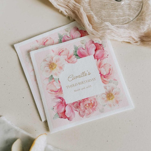 Servilleta De Papel Aniversario del Jardín Floral Rosa (Elegant Pink Floral Birthday napkins)