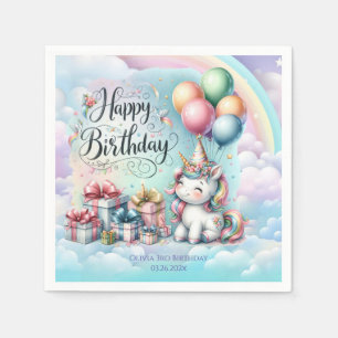 Servilleta De Papel Aniversario del momento mágico de Rainbow Unicorn