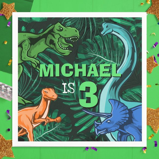Servilleta De Papel Aniversario del nacimiento de los niños del person (Customizable Kids Jurassic Dino Dinosaur Birthday Napkins)
