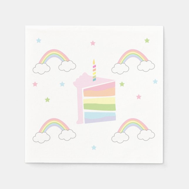 Servilleta De Papel Aniversario del pastel de arcoiris Pastel simple (Anverso)