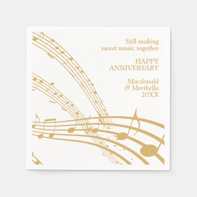 Servilleta De Papel Aniversario feliz de la MÚSICA moderna de Oro Blan (Anverso)