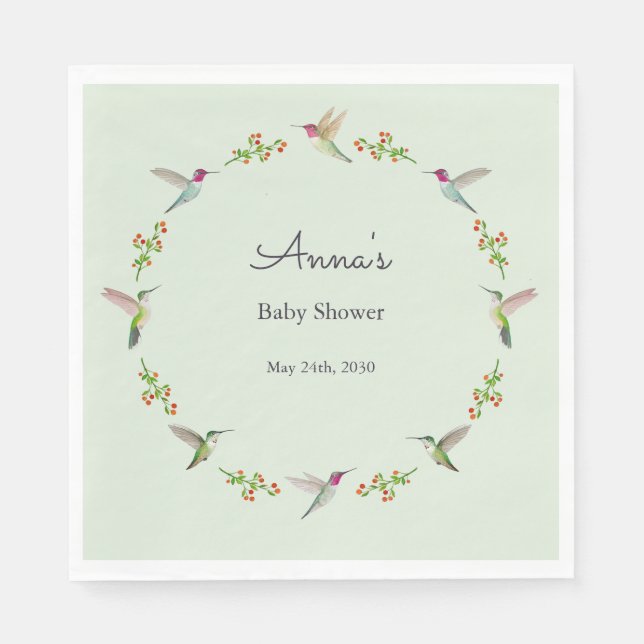 Servilleta De Papel Anna's Hummingbirds baby Shower (Anverso)