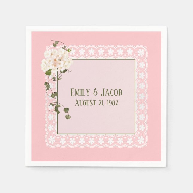 Servilleta De Papel Anniversario Lace Blanco En Rubor (Anverso)