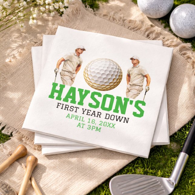 Servilleta De Papel ¡Año Cumplido, Golf a Tope! Fiesta de Cumpleaños 1 (Year Down, Golf On! 1st Birthday Party Napkins)