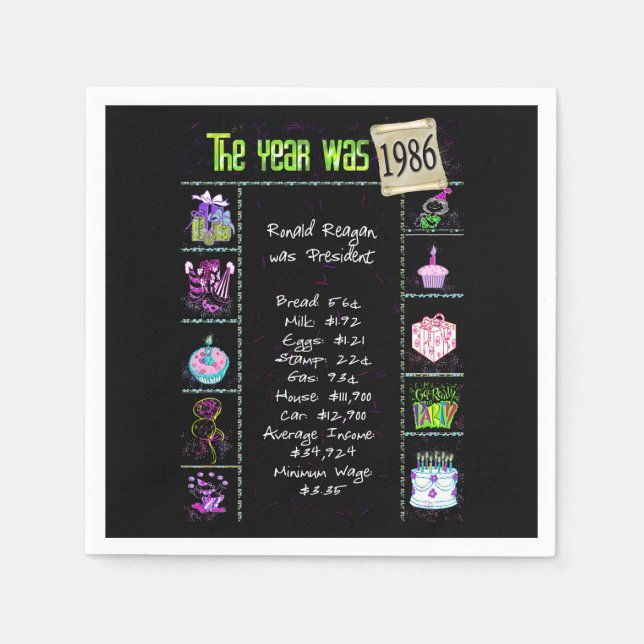 Servilleta De Papel Año de cumpleaños 1986 (Anverso)