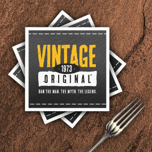 Servilleta De Papel Año de nacimiento original de cuero negro