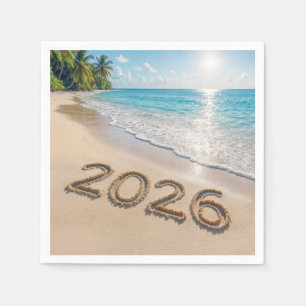 Servilleta De Papel Año Nuevo 2026 Texto en una playa tropical