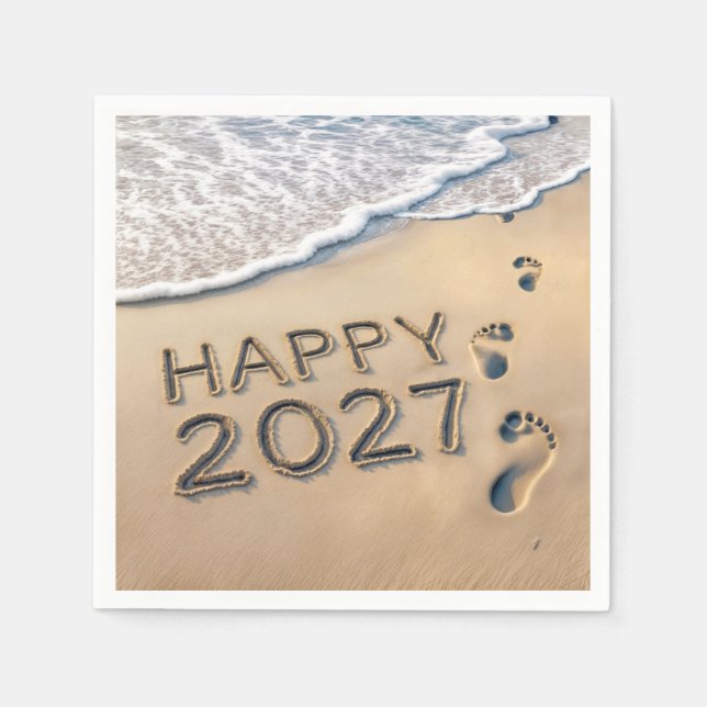 Servilleta De Papel Año Nuevo 2027 Huellas en la Playa (Anverso)