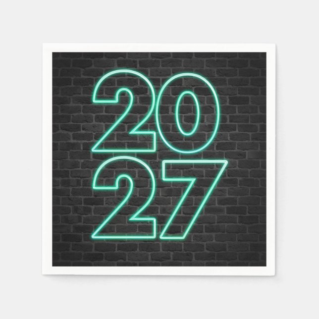 Servilleta De Papel Año Nuevo 2027 Neon en Ladrillo (Anverso)