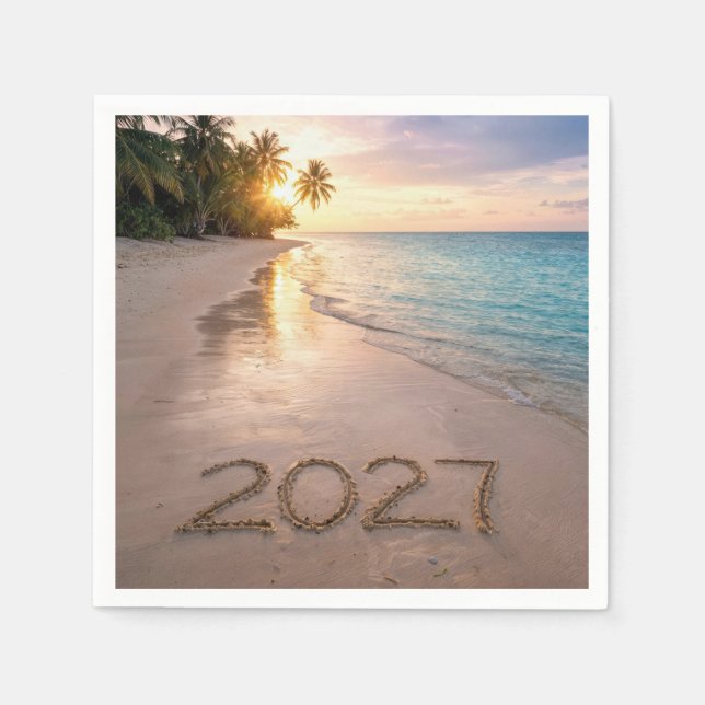 Servilleta De Papel Año Nuevo 2027 Playa Tropical (Anverso)