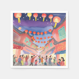 Servilleta De Papel Año Nuevo Lunar Chino | Aquarela de Celebración
