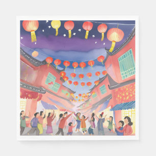 Servilleta De Papel Año Nuevo Lunar Chino Aquarela de Celebración