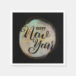 Servilleta De Papel Año Nuevo Purpurina del Oro Negro