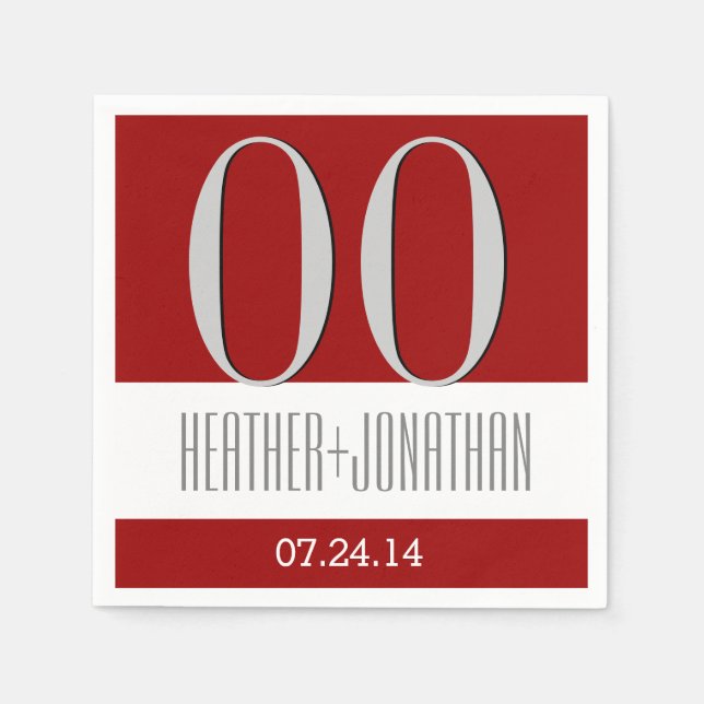 Servilleta De Papel Año personalizado Aniversario moderno rojo y plate (Anverso)