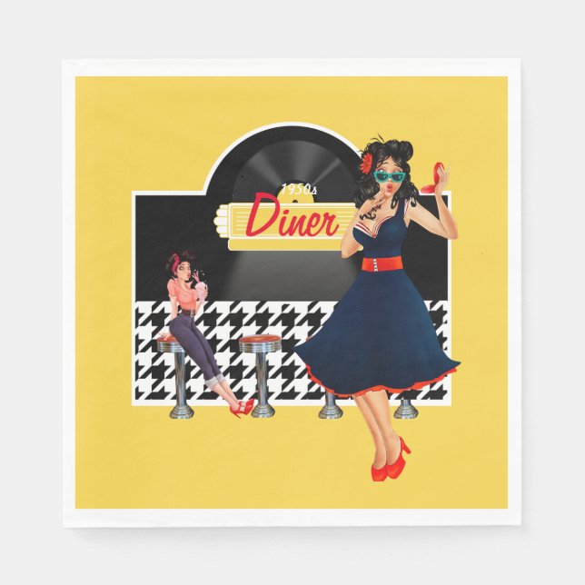 Servilleta De Papel Años 1950 Diner amarillo negro y blanco a cuadros (Anverso)