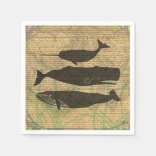 Servilleta De Papel Antiguo Ballena Náutico Vintage Océano Vida Marin