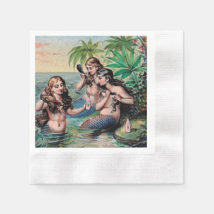 Servilleta De Papel Antiguo barco del tesoro de sirenas victorianas vi