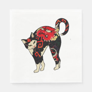 Servilleta De Papel Antiguo bloque de madera japonés Imprimir gato con