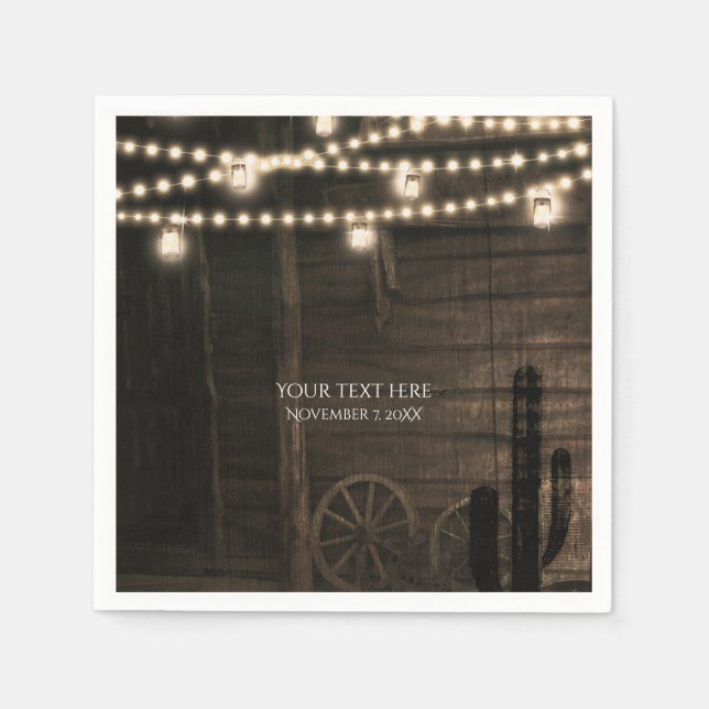 Servilleta De Papel Antiguo Boda Rústico de Saloon y Luces (Anverso)