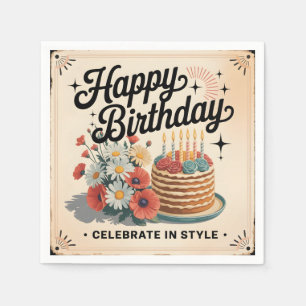 Servilleta De Papel Antiguo "Feliz Cumpleaños - Celebra con Estilo"