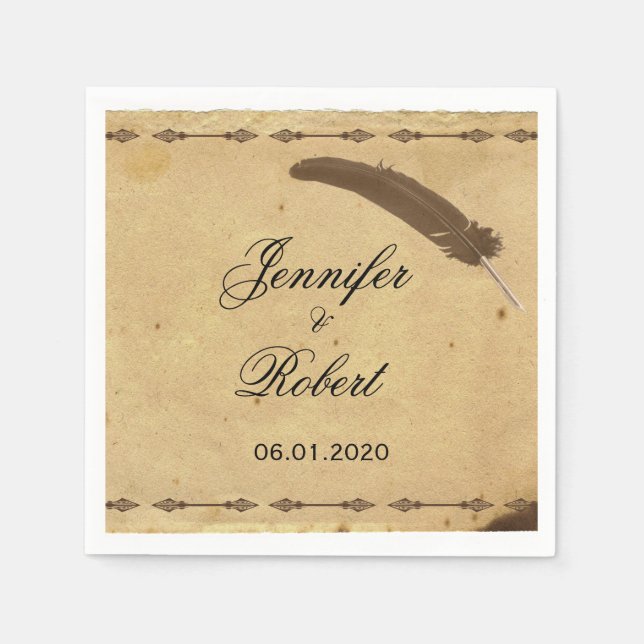 Servilleta De Papel Antiguo Parque de Elegancia de Moda con Boda Quill (Anverso)