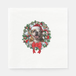 Servilleta De Papel Antiguos Navidades de Bulldog ingleses Wreath Deco