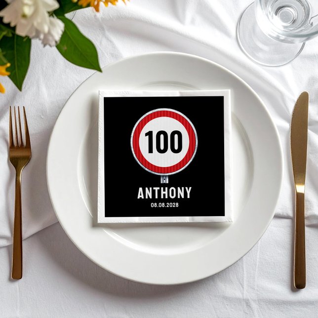 Servilleta De Papel ANY AGE 100th Birthday Speed Limit Sign (Subido por el creador)