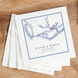 Servilleta De Papel Apalachicola FL Map Elegante Boda Azul de la Marin