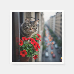 Servilleta De Papel Apartamento Tabby Cat en la ventana