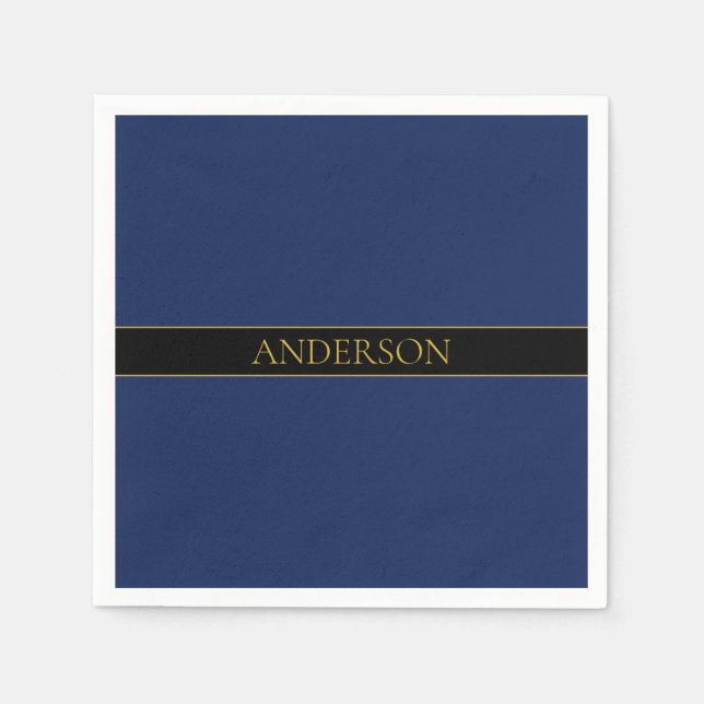 Servilleta De Papel Apellido o empresa Navy Blue & Gold Name (Anverso)
