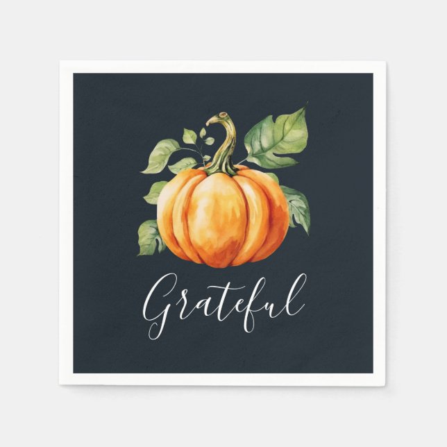 Servilleta De Papel Apreciable Calabaza acuarela de Acción de Gracias (Anverso)