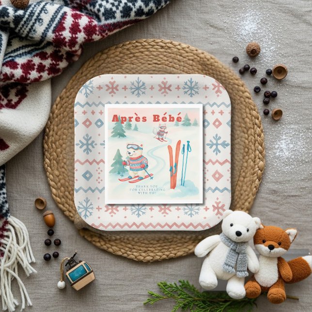 Servilleta De Papel Après Bébé baby ski Polar bear Fox woodland (Après Bébé baby ski Polar bear Fox woodland Napkins)
