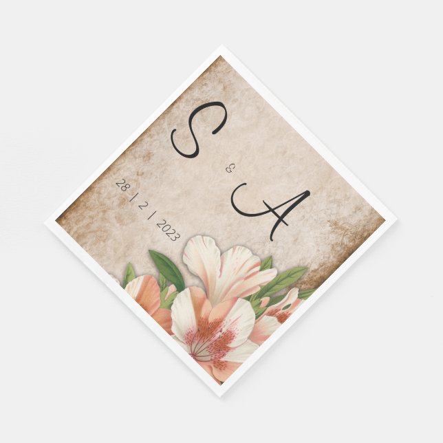 Servilleta De Papel Apricot Lilies Vintage Wedding (Esquina)