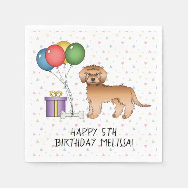 Servilleta De Papel Apricot Mini Goldendoodle Cartoon Dog - Cumpleaños (Anverso)