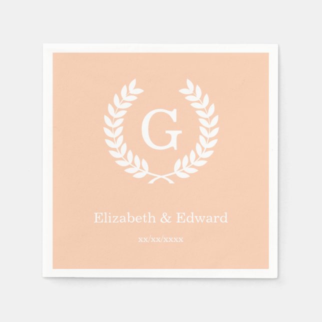 Servilleta De Papel Apricot Trigo Laurel Wreath Monograma inicial (Anverso)