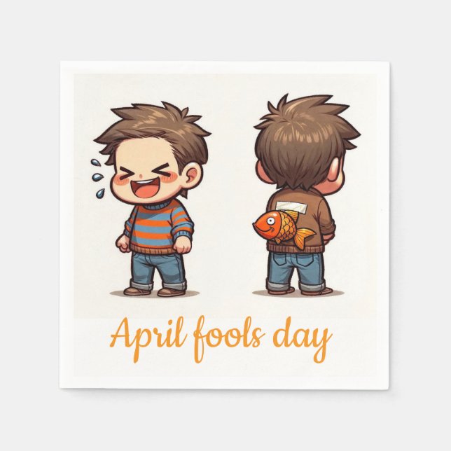 Servilleta De Papel April Fools Day Fishing Boys Paper Napkins (Anverso)