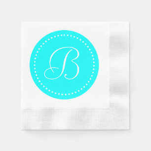 Servilleta De Papel Aqua Azul/Monograma de Punto Blanco