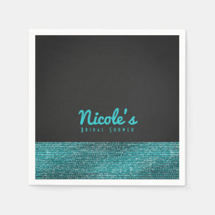 Servilleta De Papel Aqua Azul y Gris Moderno Glam Sequins Chic Fiesta