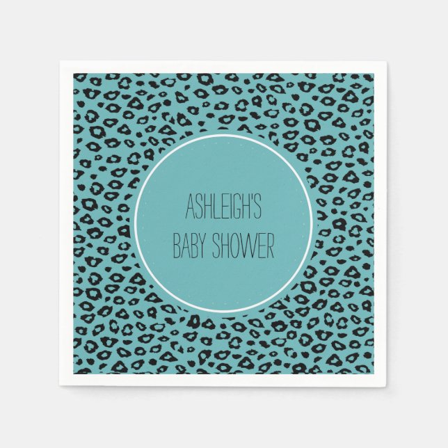 Servilleta De Papel Aqua Black Leopard Print Baby Shower (Anverso)